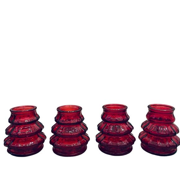 Glass Christmas Tree Shot Glasses Set of 4 Holiday Red New - Picture 1 of 16